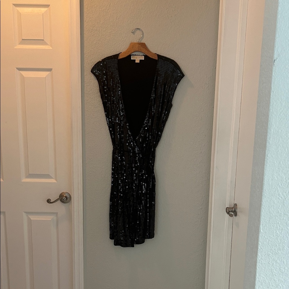 Michael Kors Black Sequin Backless Dress